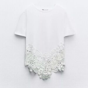 Zara white cotton tee with crochet